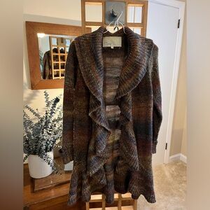 Curio New York (XS) knit ruffle front long cardigan